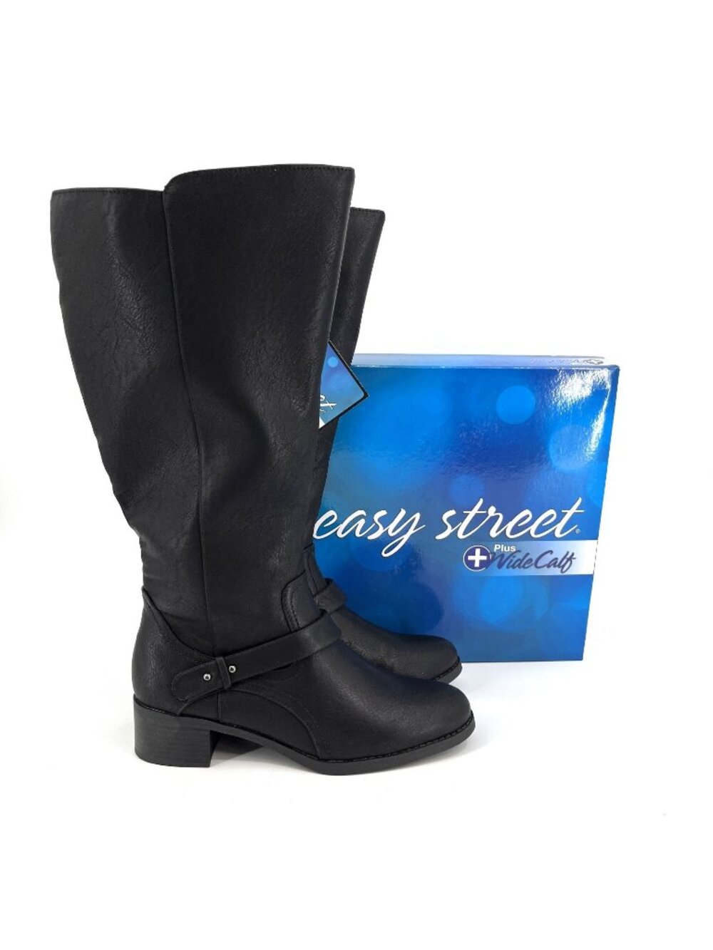 Easy Street Jewel Plus Wide Calf Riding Boots Black Size 9M Faux Leather Zip